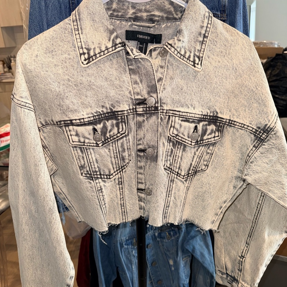 Forever 21 Black and White Acid Wash Jacket